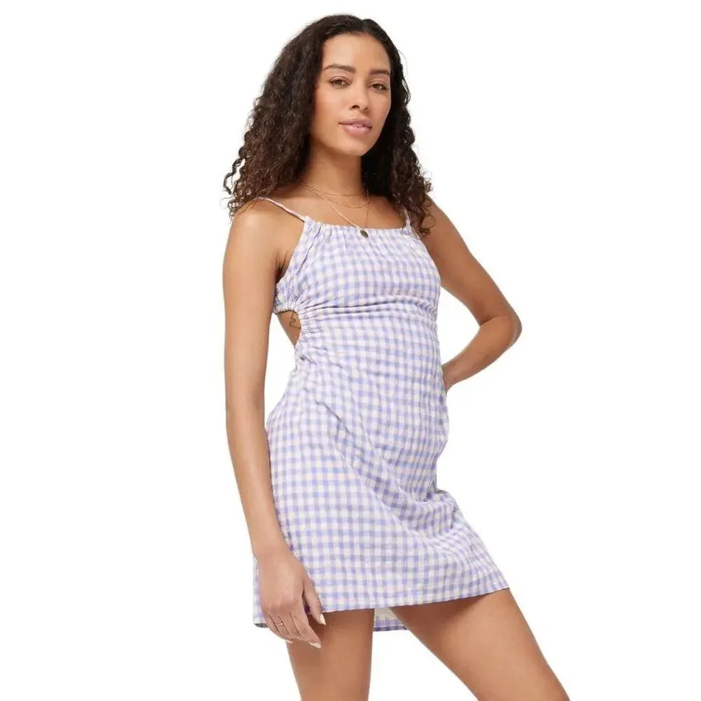 L*Space Gingham Mini Dress XS Purple White Tie Back Summer - Picture 9 of 9